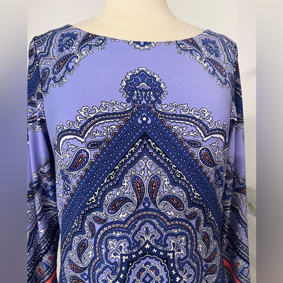 Antonio Melani Stretch Damask Print Lavender Purple Dress Sz M - Picture 2 of 8